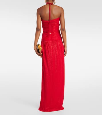 Samantha floral-appliqué ruched gown | Rebecca Vallance