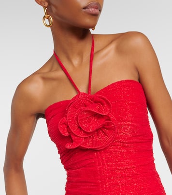 Samantha floral-appliqué ruched gown | Rebecca Vallance