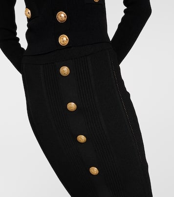 High-Rise-Midirock aus Rippstrick | Balmain