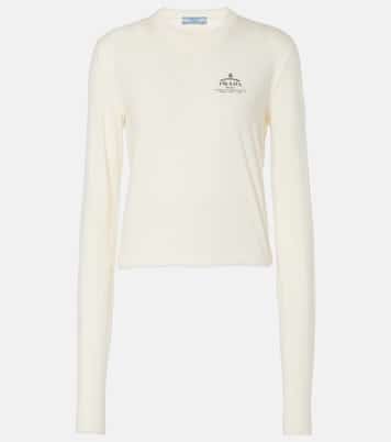 Top in jersey di cotone con logo | Prada