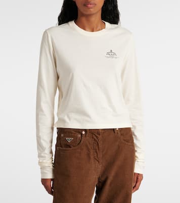Top in jersey di cotone con logo | Prada