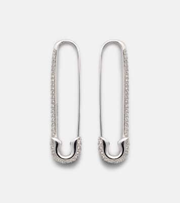 Orecchini Extra Large Safety Pin in oro bianco 18 kt con diamanti | Anita Ko