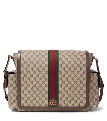 GG Large leather-trimmed baby changing bag | Gucci Kids