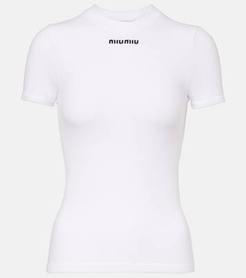 T-shirt in misto cotone con logo | Miu Miu