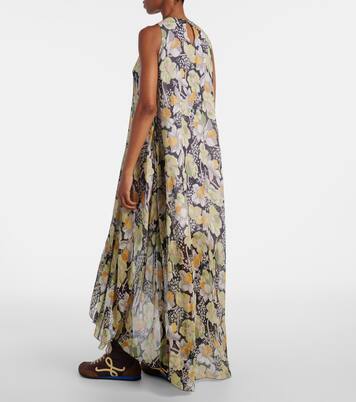 Robe longue asymétrique en soie à fleurs | Loewe