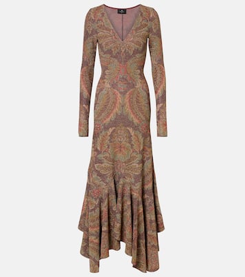 不对称花卉毛巾布针织长礼服 | Etro