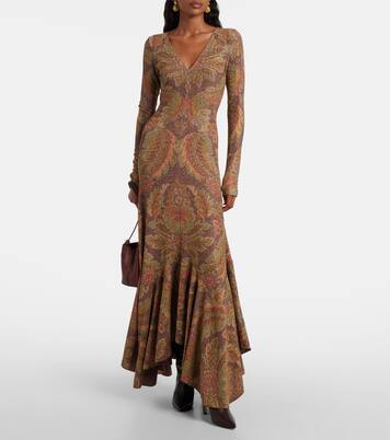 不对称花卉毛巾布针织长礼服 | Etro