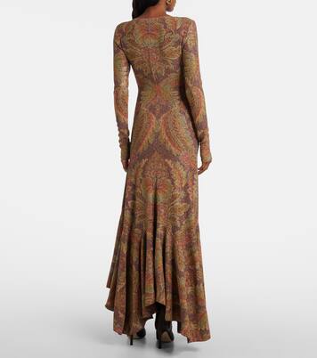 不对称花卉毛巾布针织长礼服 | Etro
