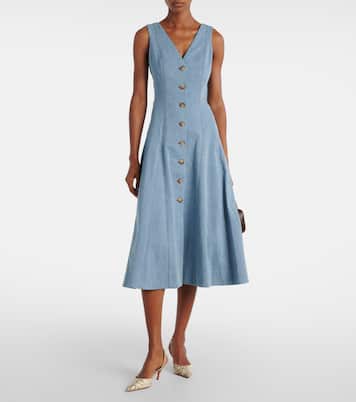 Lou pleated denim midi dress | Veronica Beard