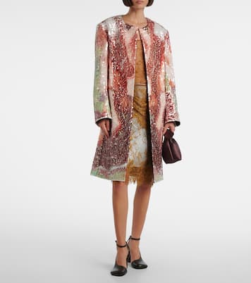 Embroidered leather-trimmed lace midi skirt | Jacques Wei