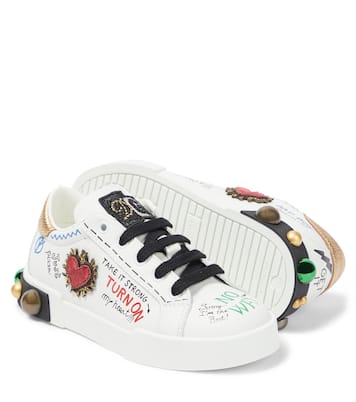 Sneakers in pelle con decorazioni e logo | Dolce&Gabbana Kids