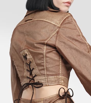 x KNWLS cropped denim corset jacket | Jean Paul Gaultier