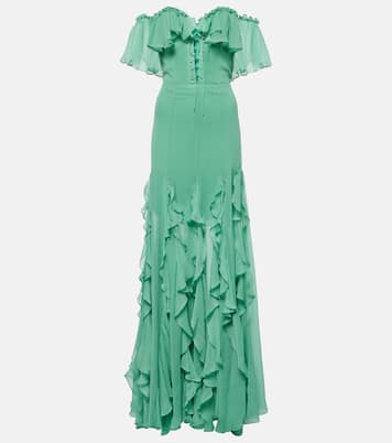Off-shoulder corset silk gown | Costarellos