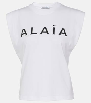 Logo cotton jersey T-shirt in white - Alaia | Mytheresa