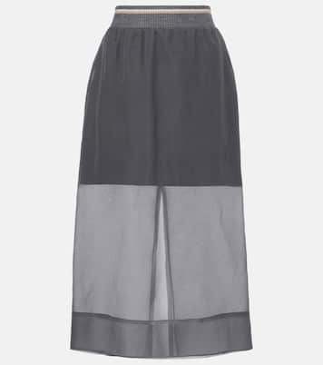 Gonna midi in seta e misto lana | Brunello Cucinelli