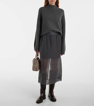 Gonna midi in seta e misto lana | Brunello Cucinelli