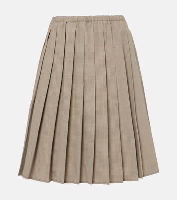 Jupe midi en coton mélangé à carreaux | Miu Miu