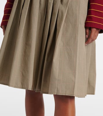 Jupe midi en coton mélangé à carreaux | Miu Miu