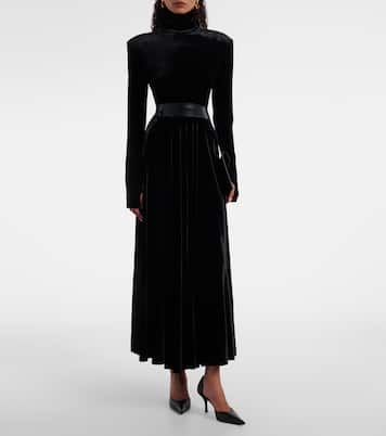 Flared turtleneck velvet midi dress | Norma Kamali