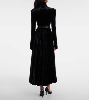 Flared turtleneck velvet midi dress | Norma Kamali