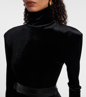Flared turtleneck velvet midi dress | Norma Kamali