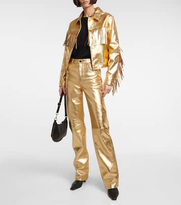 High-rise straight metallic leather pants | Dodo Bar Or