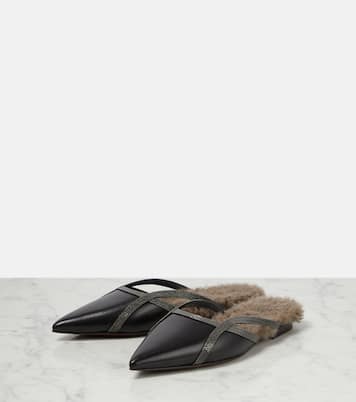 Shearling-trimmed leather slippers | Brunello Cucinelli
