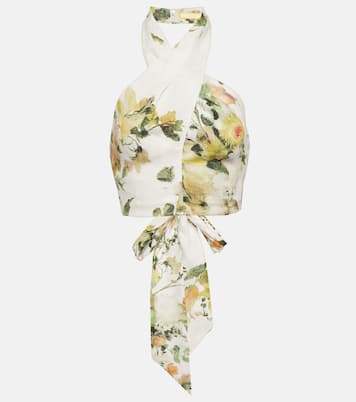 Top raccourci en lin à fleurs | Erdem