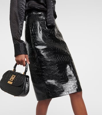 Jupe crayon en cuir embossé | Versace