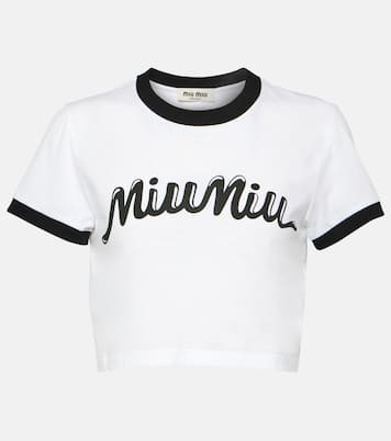 Cardigan cropped in cotone a righe | Miu Miu