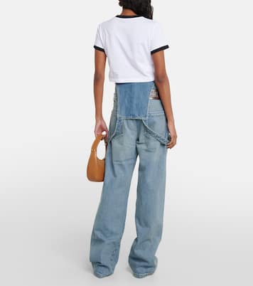 Cardigan cropped in cotone a righe | Miu Miu