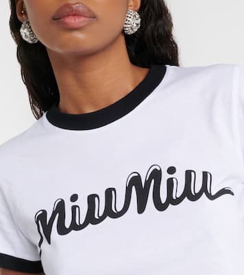Cardigan cropped in cotone a righe | Miu Miu