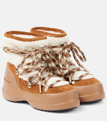 Luna Low shearling and suede snow boots in brown Moon Boot Mytheresa