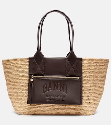 Borsa in rafia con similpelle | Ganni