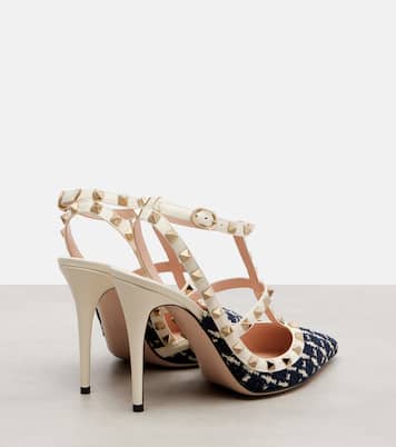 Rockstud 100 leather-trimmed bouclé pumps | Valentino Garavani