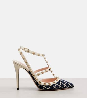 Rockstud 100 leather-trimmed bouclé pumps | Valentino Garavani
