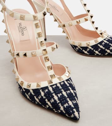 Rockstud 100 leather-trimmed bouclé pumps | Valentino Garavani