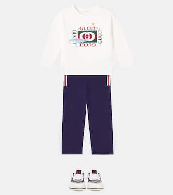 حذاء سنيكرز من الكانفاس مقلّم بالجلد GG Canvas | Gucci Kids