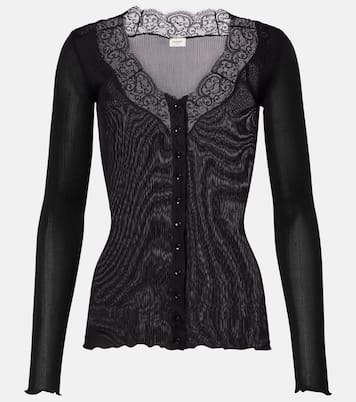Lace-trimmed semi-sheer silk top | Saint Laurent