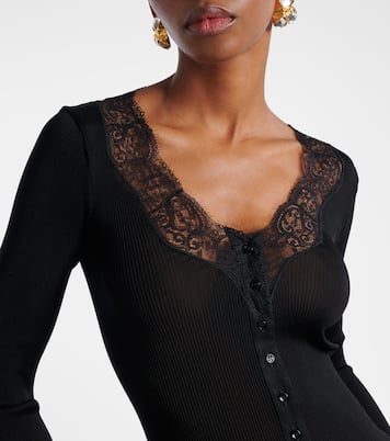 Lace-trimmed semi-sheer silk top | Saint Laurent