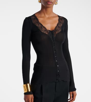 Lace-trimmed semi-sheer silk top | Saint Laurent
