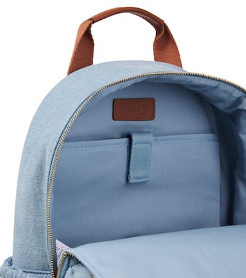 Logo leather-trimmed denim backpack | Chloé Kids
