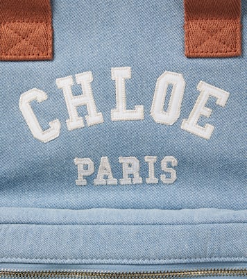 Logo leather-trimmed denim backpack | Chloé Kids