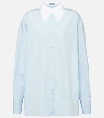 Camisa de popelín de algodón con flecos | Prada