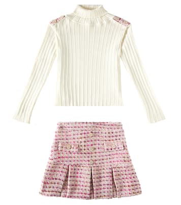 Ribbed-knit sweater and tartan skirt set | Patachou