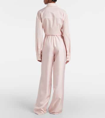 Pantaloni regular in seta a righe | Versace