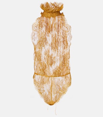Silk-trimmed lace bodysuit | Saint Laurent
