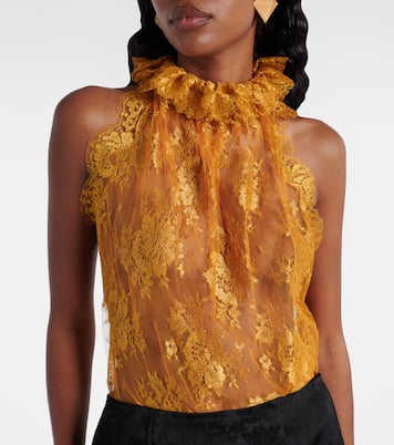 Silk-trimmed lace bodysuit | Saint Laurent