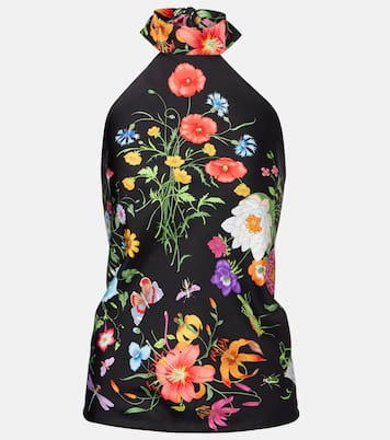 Top in twill di seta con stampa floreale | Gucci
