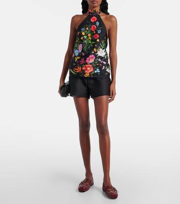 Top in twill di seta con stampa floreale | Gucci